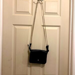 Zara TRF Black Faux Leather Crossbody Bag with Gold Chain & Bee Charm